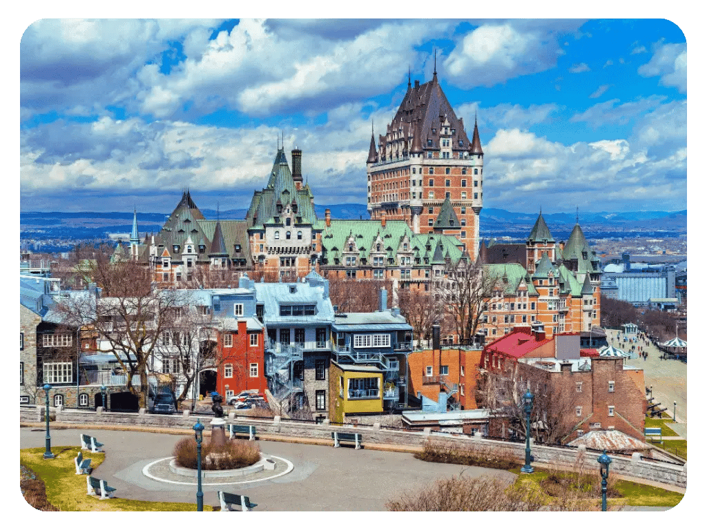 A beautiful view of Chateau Frontenac on Quebec City on a crisp spring day.